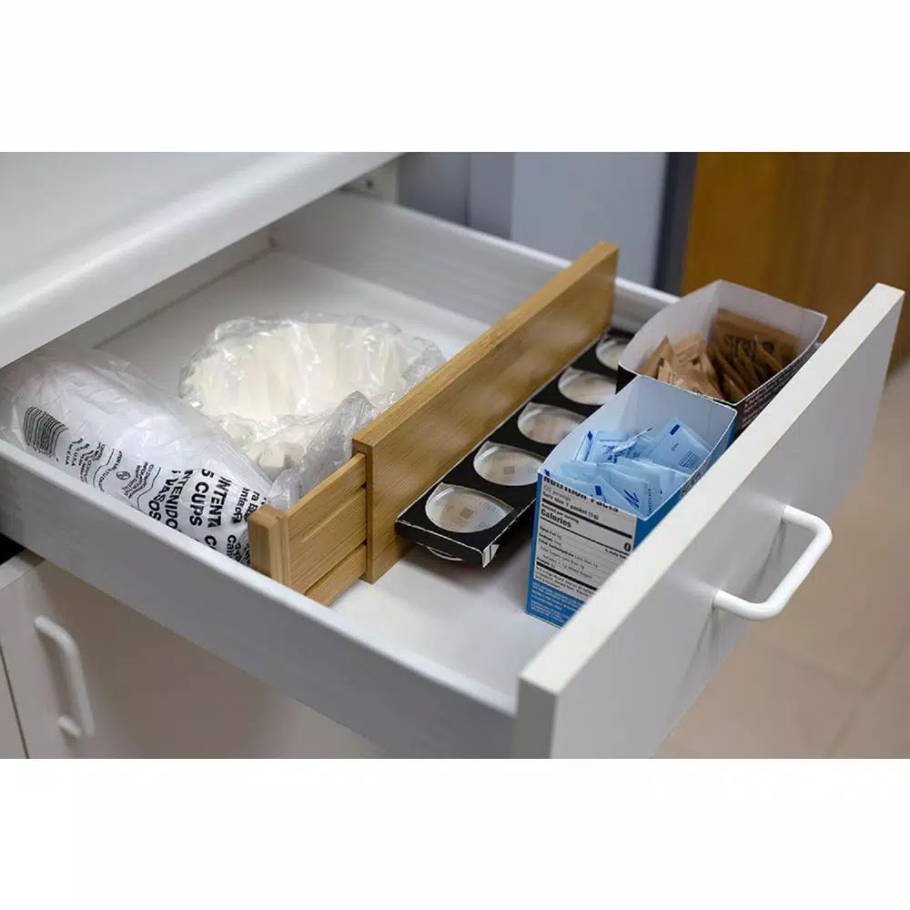 Unbranded Natural Bamboo Drawer Organizer Divider - 12.5 in. x 4 in. Tension Spring Partition