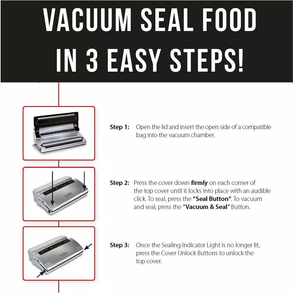 Caso VC 200 Food Vacuum Sealer with Integrated Cutter, Roll Box, and Bonus Bag & Roll Set