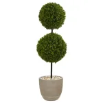 Nearly Natural 4 ft. Artificial Boxwood Double Ball Topiary Tree in Sand Oval Planter thumbnail 1