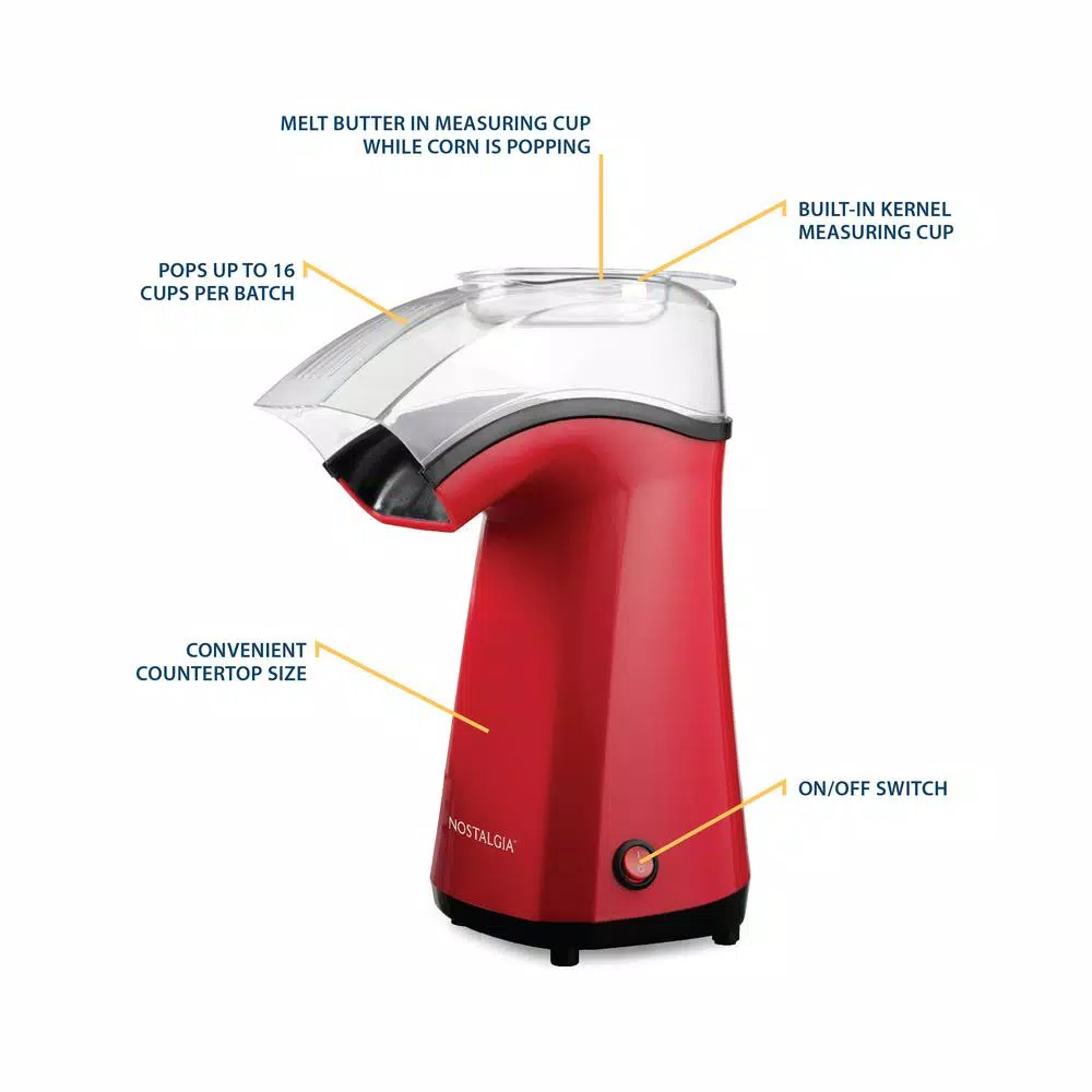 Nostalgia APH200RED 16-Cup Hot Air Popcorn Maker, Red Countertop Popper