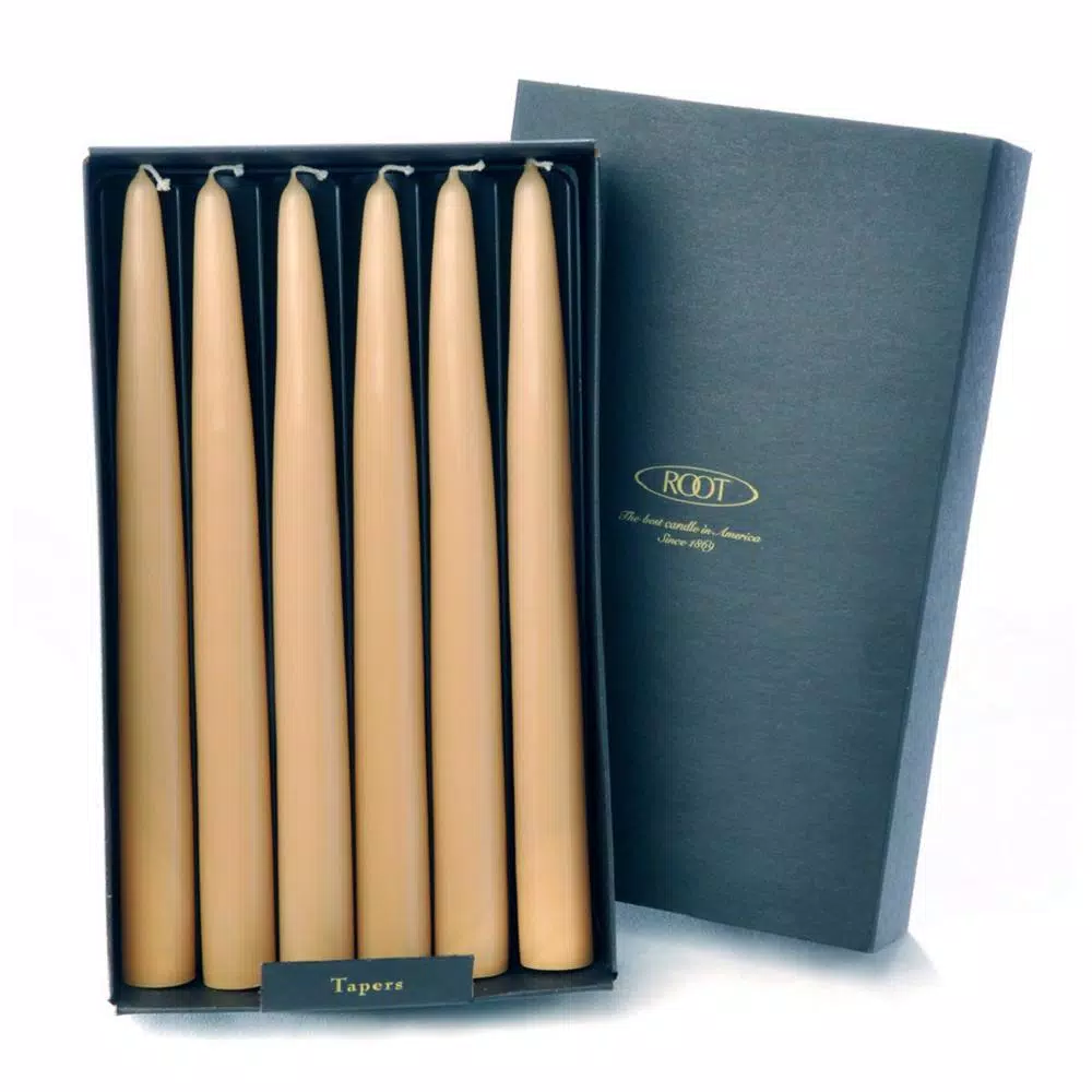 ROOT CANDLES A.I. Root 9 in. Dipped Taper Beeswax Dinner Candles, Unscented, Beige (Box of 12)