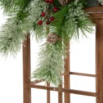 Glitzhome Brown Christmas Farmhouse Wood and Metal Lantern Set of 2 thumbnail 7