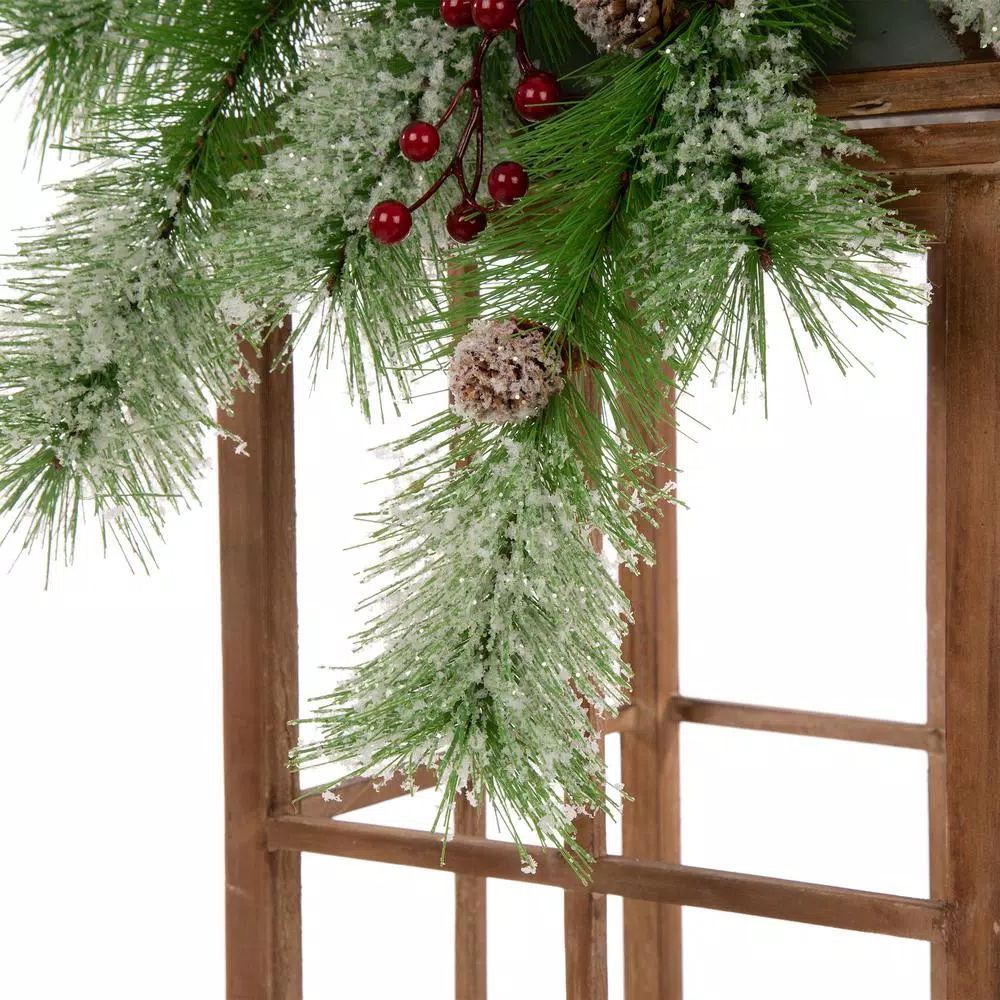 Glitzhome Brown Christmas Farmhouse Wood and Metal Lantern Set of 2