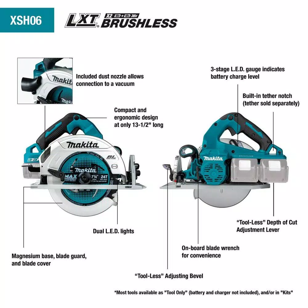 Makita 18V X2 LXT Brushless 7-1/4 in. Circular Saw Kit (36V) with 2 5.0Ah Batteries and Charger