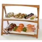 Unbranded CreativeWare TableStyles 2-Tiered Bamboo and Stoneware Folding Ladder Serving Set thumbnail 6