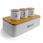MegaChef 5-Piece Metal Kitchen Canister Set with Bamboo Lids and Bread Box thumbnail 4