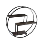 Admired By Nature 23 in. Black Round 3-Tier Iron and Wood Wall-Mounted Floating Shelves thumbnail 6