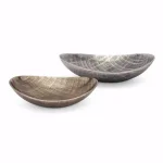 IMAX Ian Aluminum Decorative Trays, Set of 2, Gold Metal Round Trays with Crosshatch Detail thumbnail 1