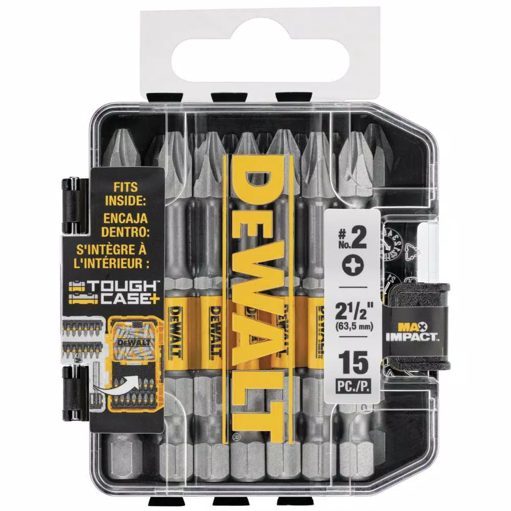 DEWALT MAX IMPACT #2 Phillips Screwdriver Bits, 2.5 in., 15-Piece Set with Bulk Storage
