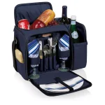 Picnic Time Malibu Navy Wood Picnic Cooler Tote - Insulated Soft-Side Cooler with Deluxe Picnic Service for Two thumbnail 5
