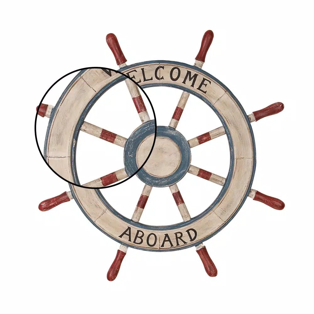 LITTON LANE 23 in. Nautical Welcome Aboard Wooden Ship Wheel Wall Decor