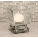 LITTON LANE 6 in. Cube-Shaped Frosted Glass Hurricane Candle Holders, Set of 2 thumbnail 1