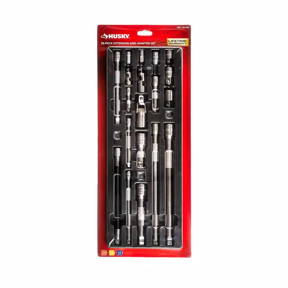 Husky 19-Piece Socket Accessory Set with Wobble Extensions, Adapters, and Universal Joints