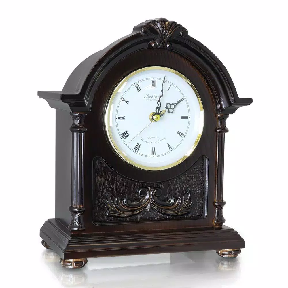 Bedford Clock Collection Classic Wooden Mantel Clock with 4 Chime Modes and Roman Numeral Dial