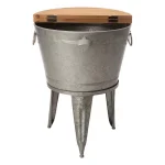 Glitzhome 26.29 in. Gray Galvanized Metal Beverage Tub with Firwood Lid and Metal Stand thumbnail 4