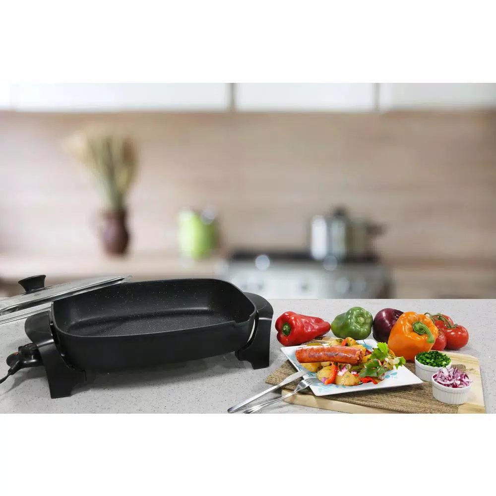 Elite Platinum 8 Qt. Jumbo Electric Skillet, 16 in. x 13 in. Non-Stick Stone Finish