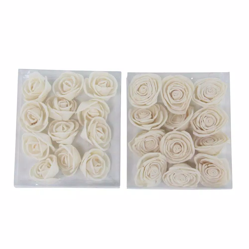 LITTON LANE White Sola Boxed Rose Flowers, Set of 2 - All-Natural Plant Fiber Decorative Rose Fillers