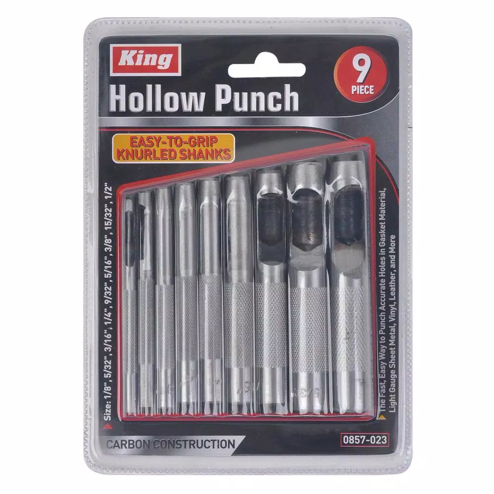 KING 9-Piece Hollow Punch Set, Carbon Steel Hand Tool Set