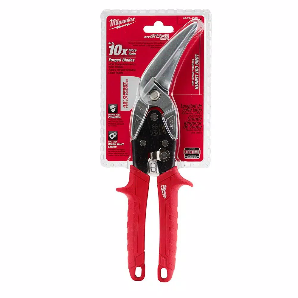 Milwaukee 11 in. Left-Cut Offset Aviation Snips with Forged Serrated Blades