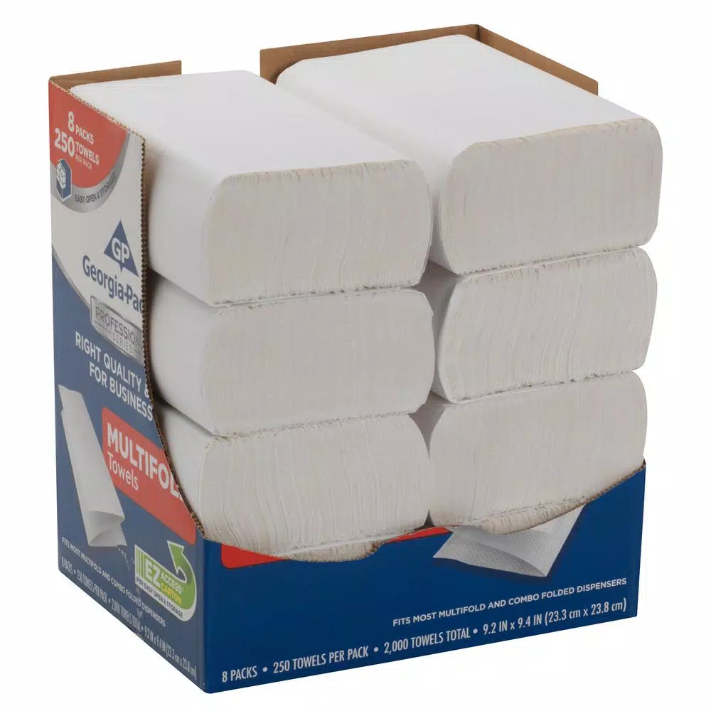 Georgia-Pacific White Premium Multifold Paper Towels, 1-Ply, 250 Count (8-Pack Carton)