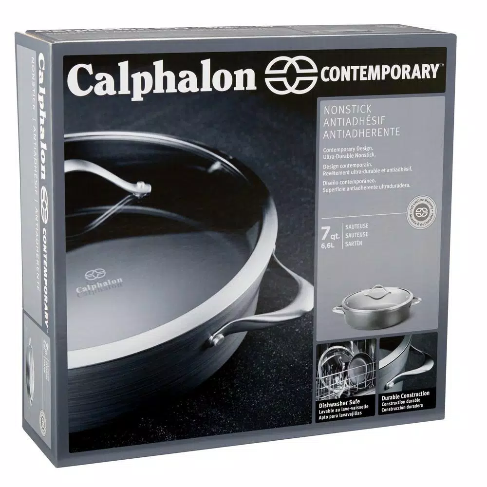 Calphalon Contemporary 7 Qt. Aluminum Nonstick Saute Pan with Glass Lid, Black