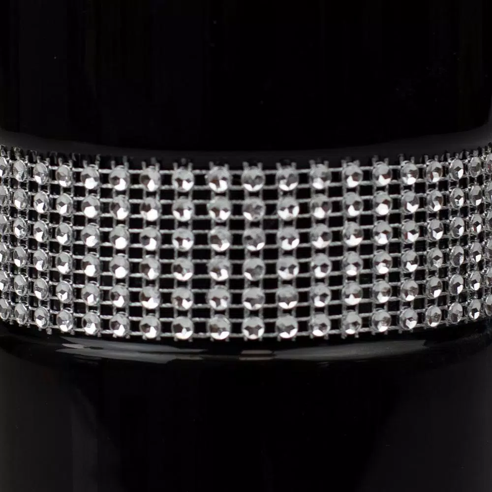 Unbranded Black Ceramic Luxury Toilet Brush Holder with Sequin Accents and Stainless Steel Handle