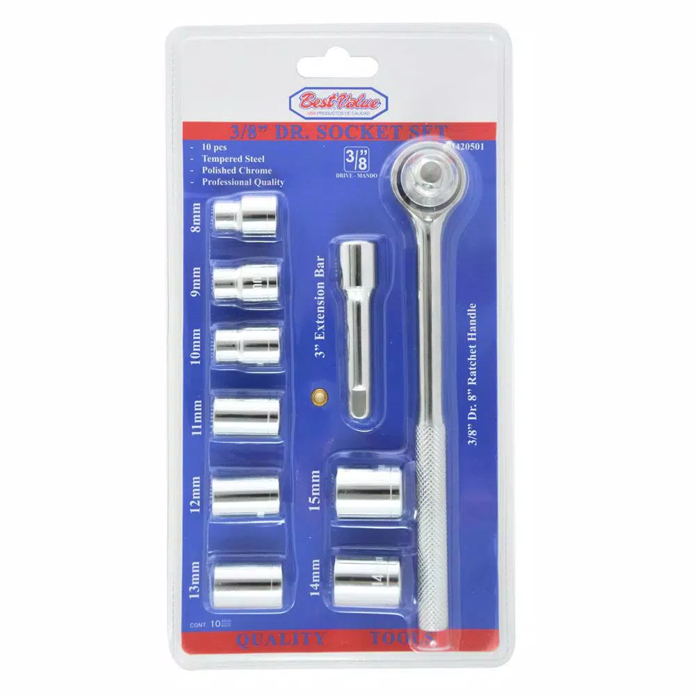 Best Value 3/8 in. Drive Metric Ratchet and Socket Set, 10-Piece