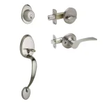 Copper Creek Mid Century Modern Satin Stainless Front Door Handleset with Left-Hand Scandinavian Lever Trim thumbnail 1