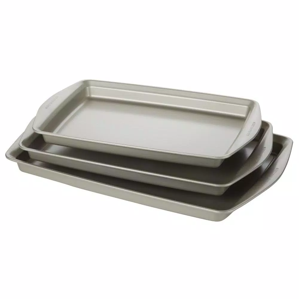 Rachael Ray 3-Piece Nonstick Steel Bakeware Cookie Pan Set, Silver