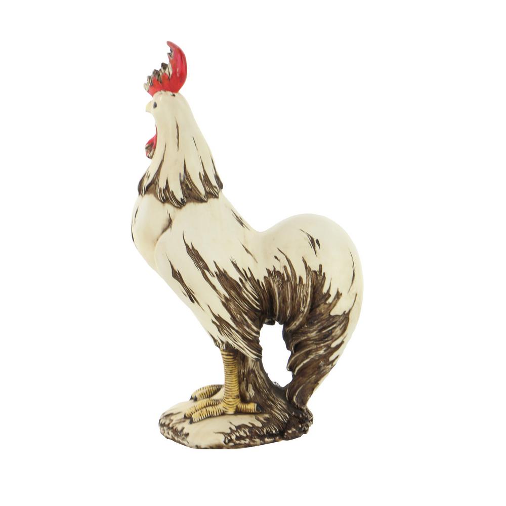 LITTON LANE 15 in. Rooster Decorative Sculpture - White, Red, and Brown Farmhouse Statuary