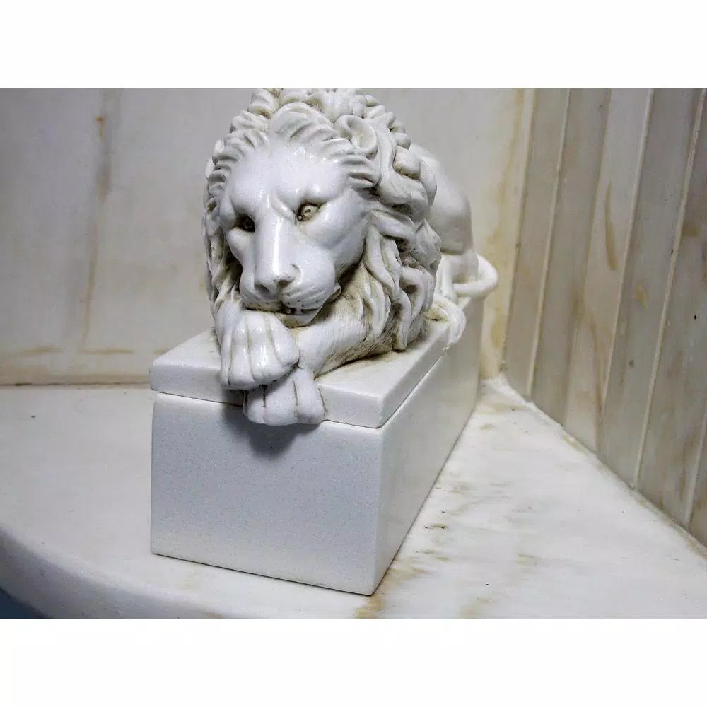 Unbranded Lion Decorative Trinket Box - White Marble Look Resin Jewelry & Keepsake Holder