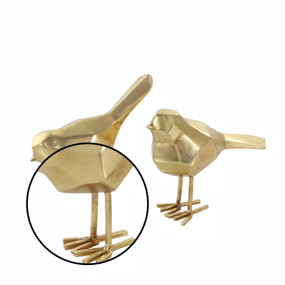 CosmoLiving by Cosmopolitan Geometric Gold Bird Decorative Sculptures, Set of 2 Modern Abstract Bird Figurines