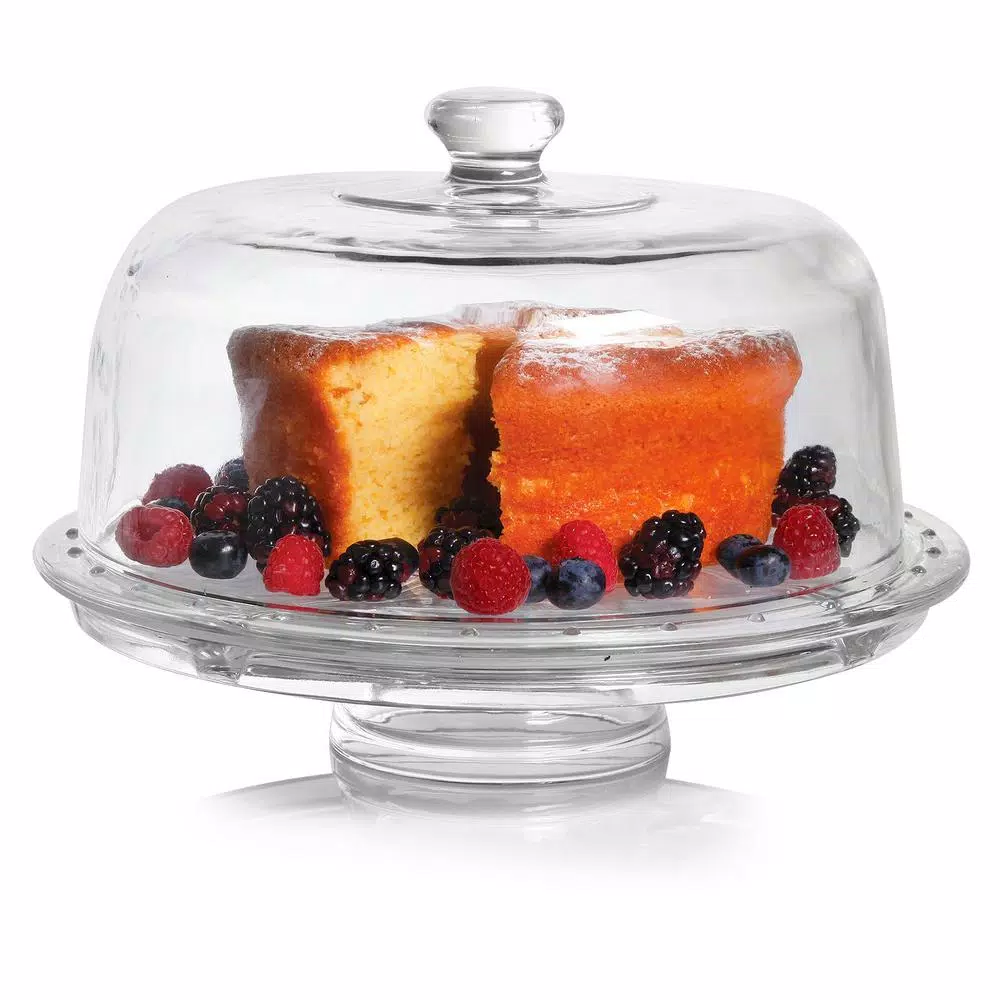 Gibson Home Great Foundations 12-in Clear Glass Cake Stand with Pedestal and Dome Lid