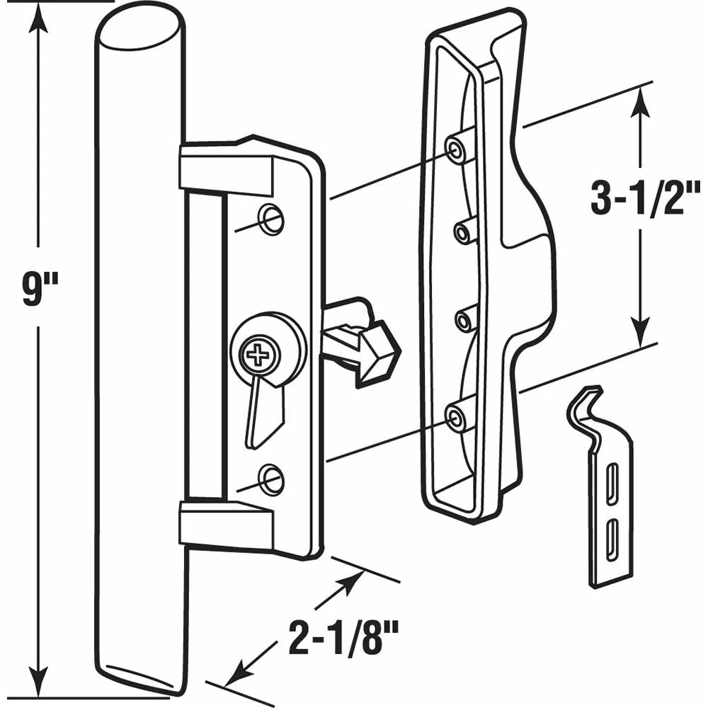 Prime-Line Black Diecast and Wood Sliding Glass Door Handle Set, 3.5 in. Mounting, Hook Style Internal Lock
