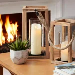 StyleWell Natural Mango Wood Candle Lanterns with Rope Handle, Set of 2 thumbnail 1