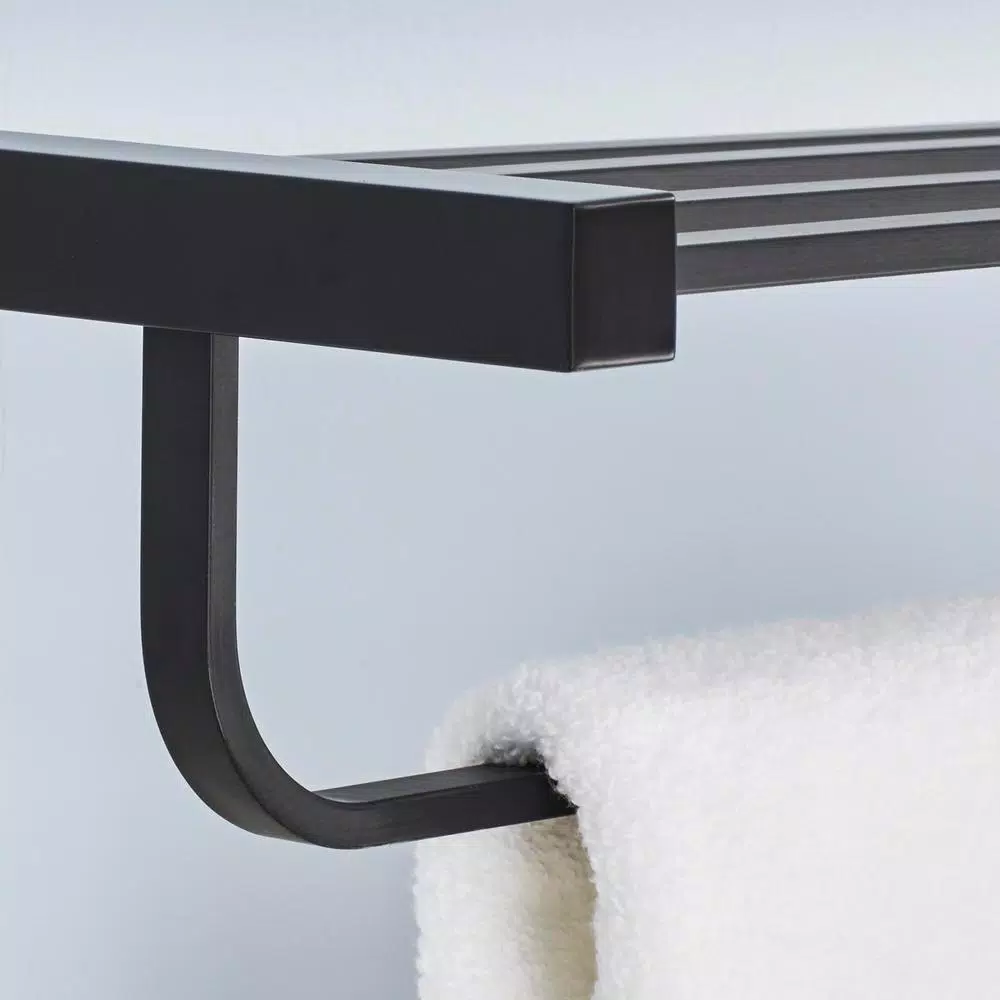 Glacier Bay Farrington 21 in. Wall Mount Towel Rack with Shelf and Bar, Matte Black