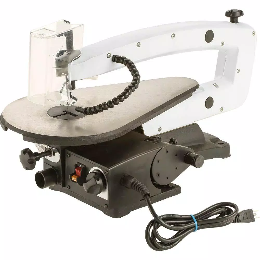 Shop Fox 18 in. VS Scroll Saw with LED Gooseneck Light and 64-Piece Rotary Tool Kit