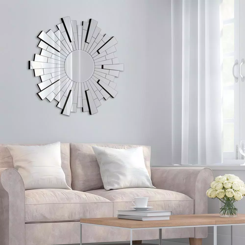 Pinnacle 36 in. Sunburst Silver Beveled Glass Contemporary Accent Mirror