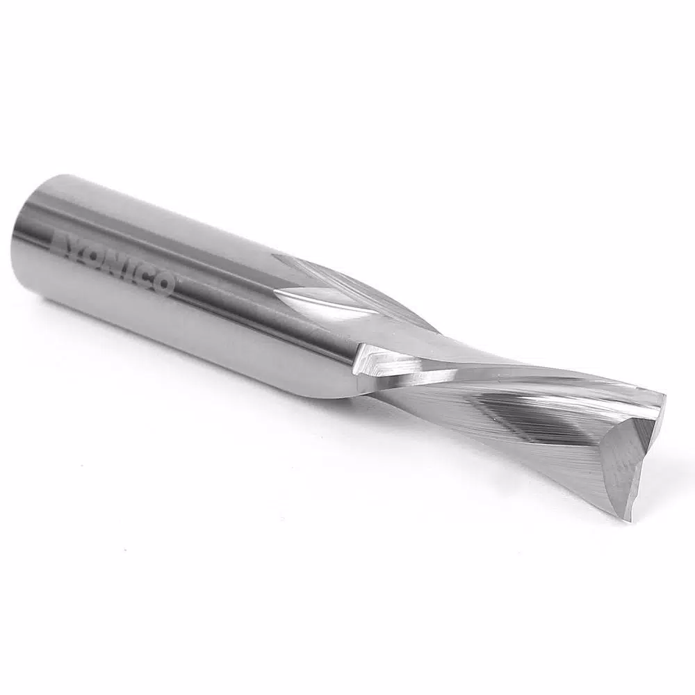 Yonico 1/2 in. Solid Carbide 2-Flute Low Helix Downcut Spiral End Mill, 1/2 in. Shank CNC Router Bit