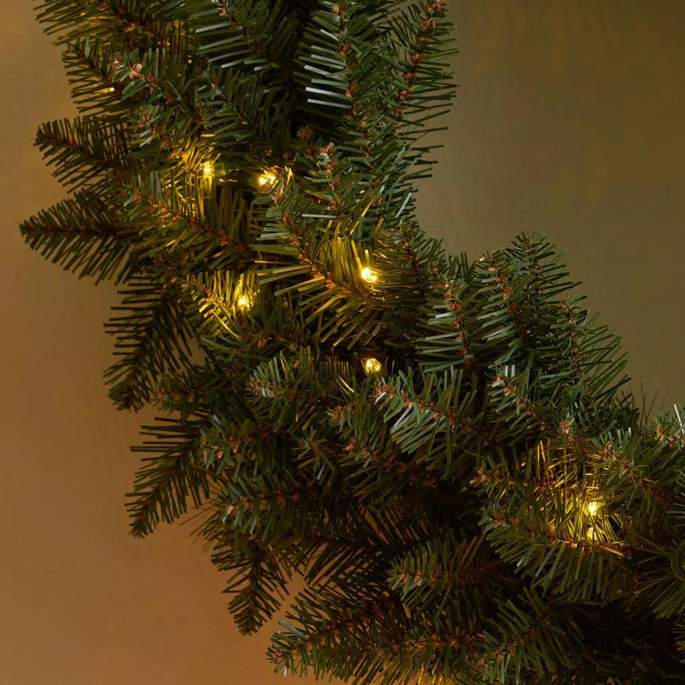 Noble House 24 in. Dunhill Fir Pre-Lit LED Artificial Christmas Wreath, Warm White Lights, Battery Operated