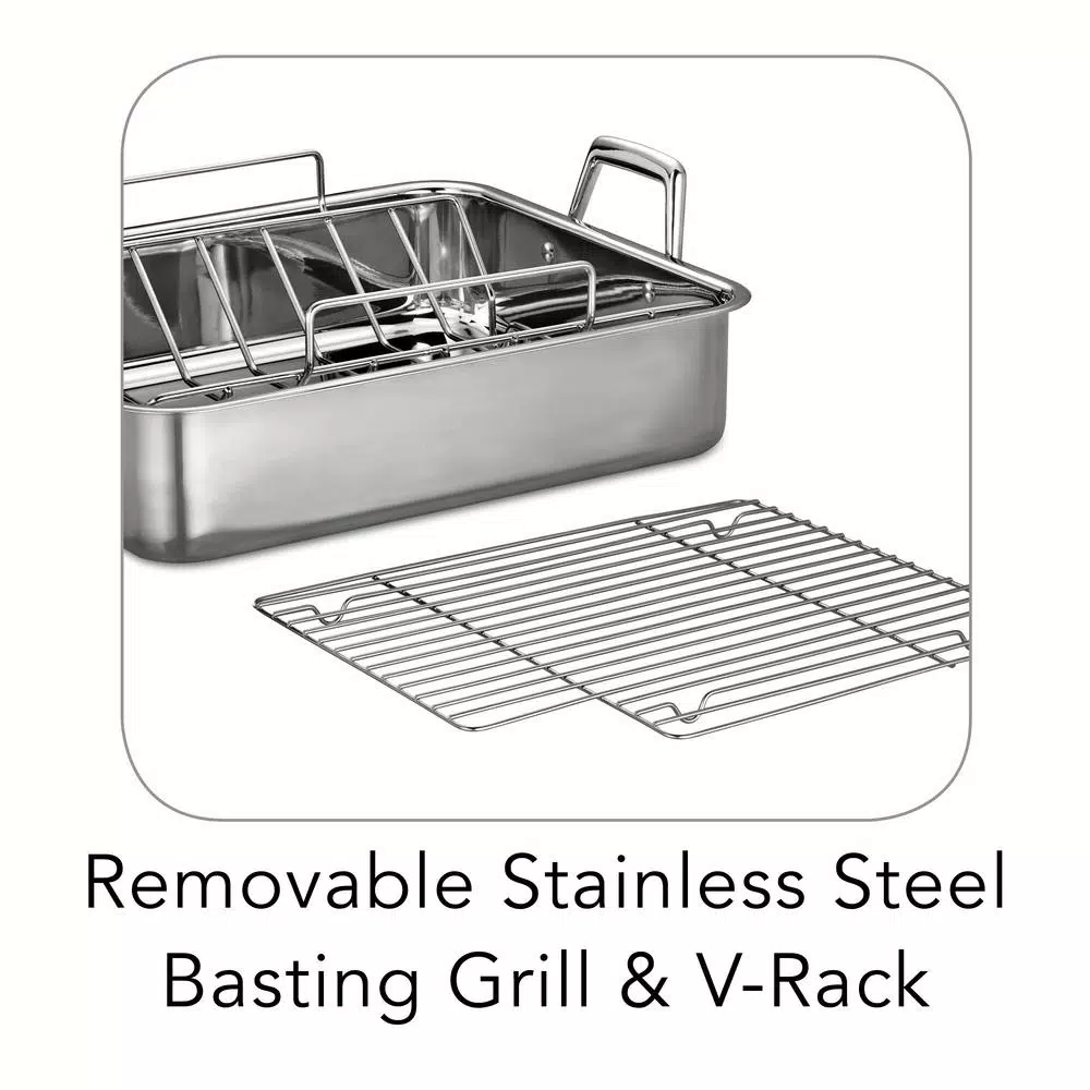 Tramontina Gourmet Prima 9.5 Qt. Stainless Steel Roasting Pan with Basting Grill and V-Rack
