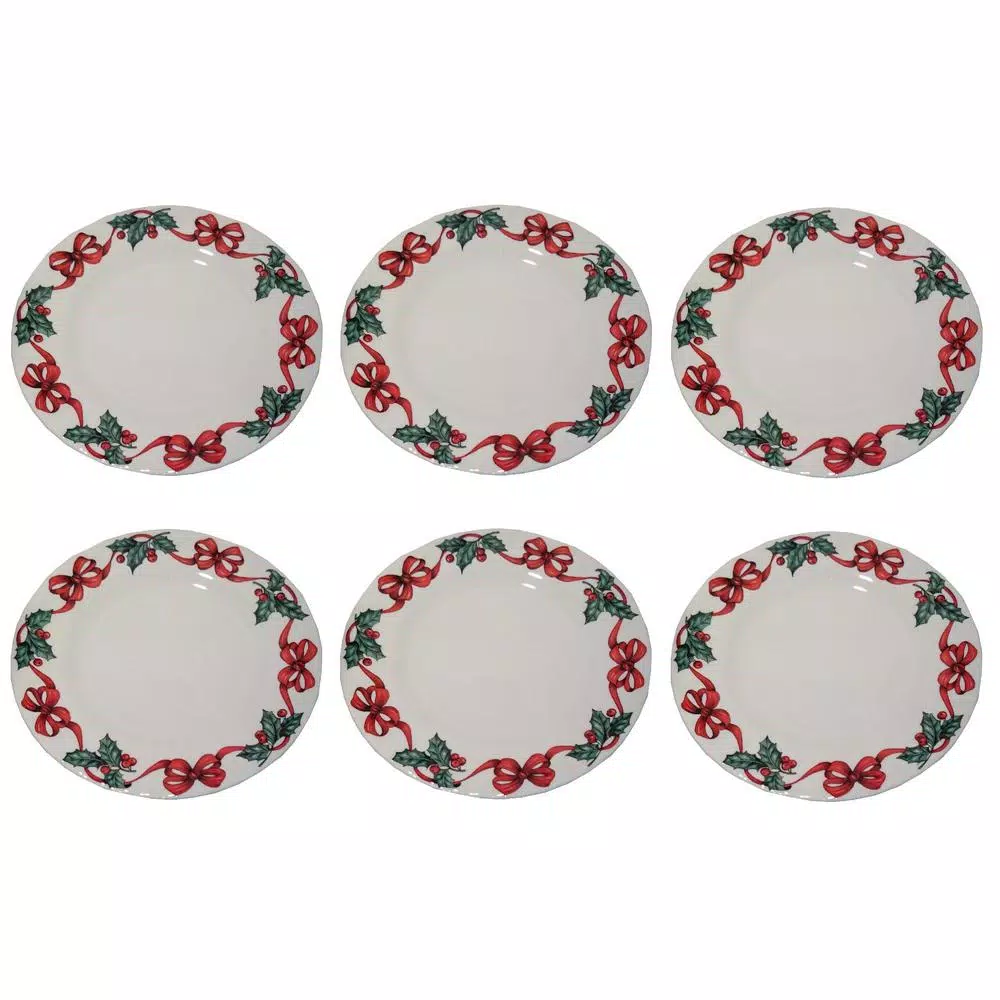 Unbranded Roy Kirkham X'mas Ribbon Tea Plate Set of 6 - Fine Bone China, Made in England