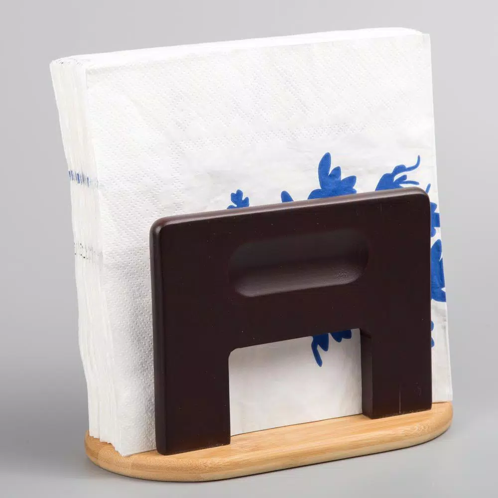 Creative Home Natural Bamboo Espresso Napkin Holder - Upright Tabletop Tissue Dispenser