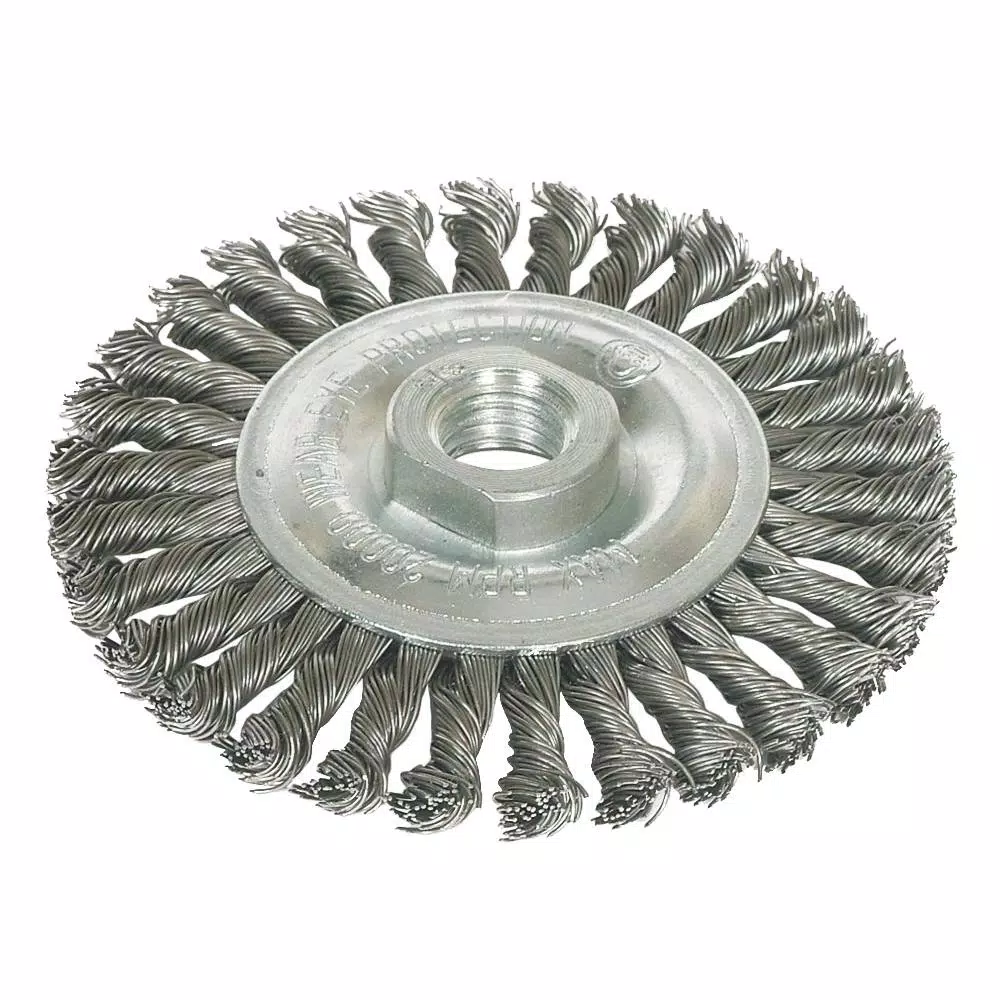 Robtec 6 in. Stringer Bead Twisted Steel Wire Wheel Brush, 5/8"-11 Threaded Arbor