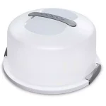 LavoHome 3-Layer Cake and Cupcake Carrier Storage Container with Server, 13.5 in. Translucent Dome, White/Gray thumbnail 1