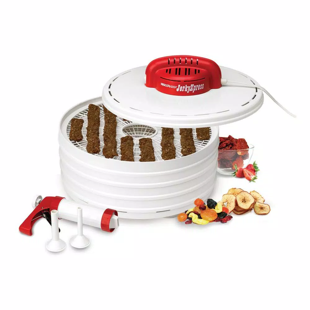 Nesco Jerky Xpress 4-Tray Food Dehydrator with Jerky Making Kit, 350W, White