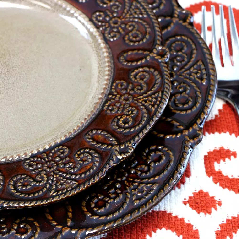 Elama Salia 16-Piece Brown Stoneware Dinnerware Set, Service for 4