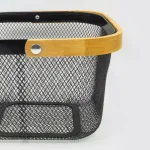ExcelSteel Black Iron Fruit Basket with Wooden Handle and Abstract Pattern thumbnail 2