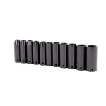 Stanley 1/2 in. Drive Metric Deep Impact Socket Set, 11-Piece Black Chrome Vanadium Steel thumbnail 1
