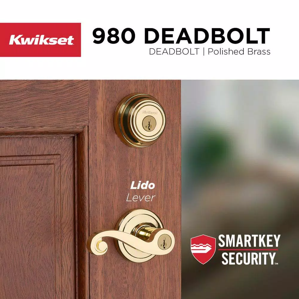Kwikset Lido Polished Brass Exterior Entry Door Lever with SmartKey Security